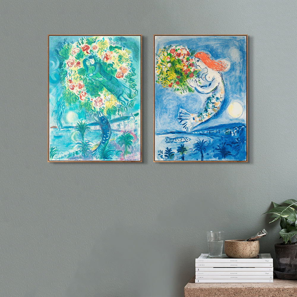 INVIN ART Framed Canvas Giclee Print Art Combo Painting 2 Pieces by Marc Chagall Wall Art Series#25 Living Room Home Office Decorations