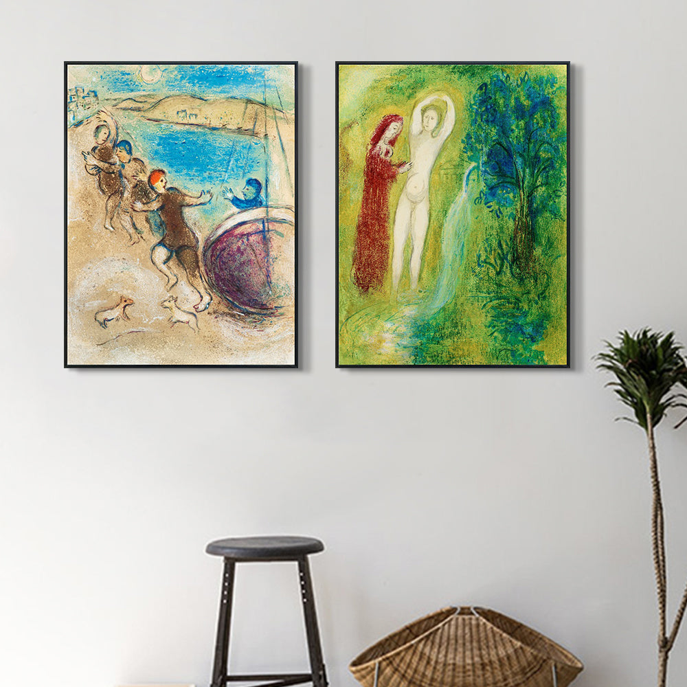 INVIN ART Framed Canvas Giclee Print Art Combo Painting 2 Pieces by Marc Chagall Wall Art Series#27 Living Room Home Office Decorations
