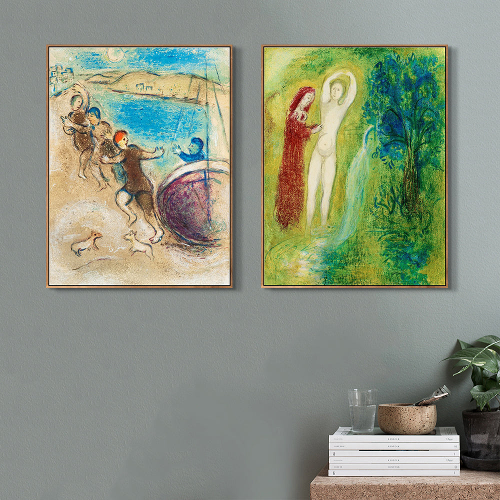INVIN ART Framed Canvas Giclee Print Art Combo Painting 2 Pieces by Marc Chagall Wall Art Series#27 Living Room Home Office Decorations