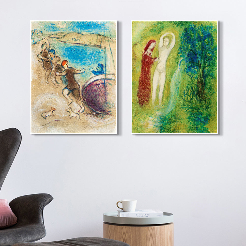 INVIN ART Framed Canvas Giclee Print Art Combo Painting 2 Pieces by Marc Chagall Wall Art Series#27 Living Room Home Office Decorations