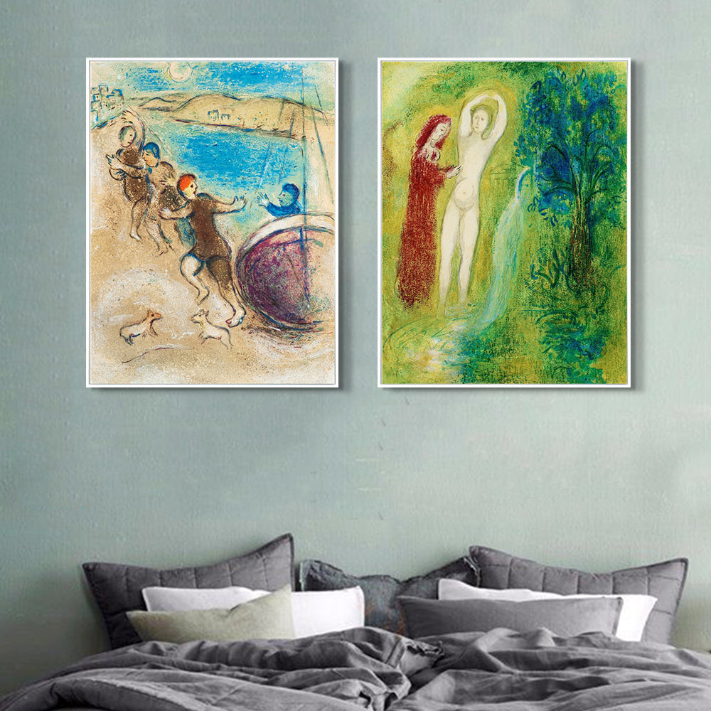 INVIN ART Framed Canvas Giclee Print Art Combo Painting 2 Pieces by Marc Chagall Wall Art Series#27 Living Room Home Office Decorations