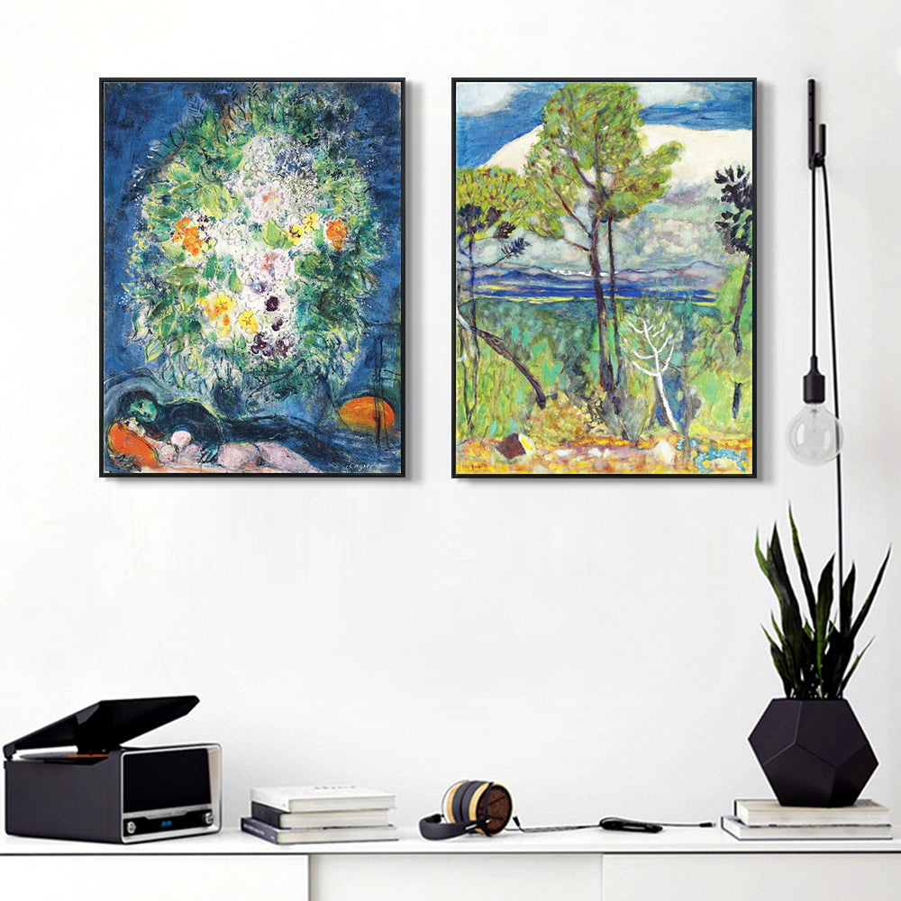 INVIN ART Framed Canvas Giclee Print Art Combo Painting 2 Pieces by Marc Chagall Wall Art Series#28 Living Room Home Office Decorations
