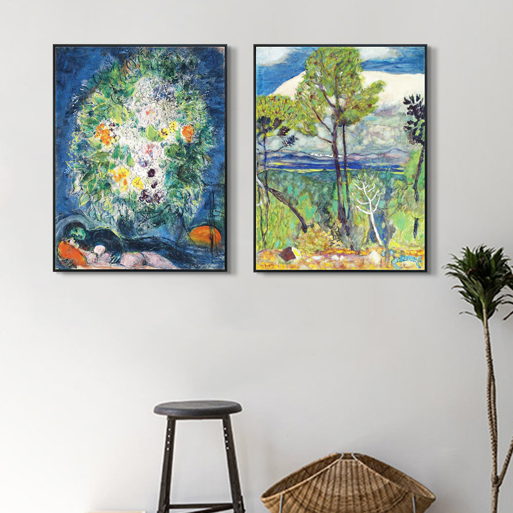 INVIN ART Framed Canvas Giclee Print Art Combo Painting 2 Pieces by Marc Chagall Wall Art Series#28 Living Room Home Office Decorations