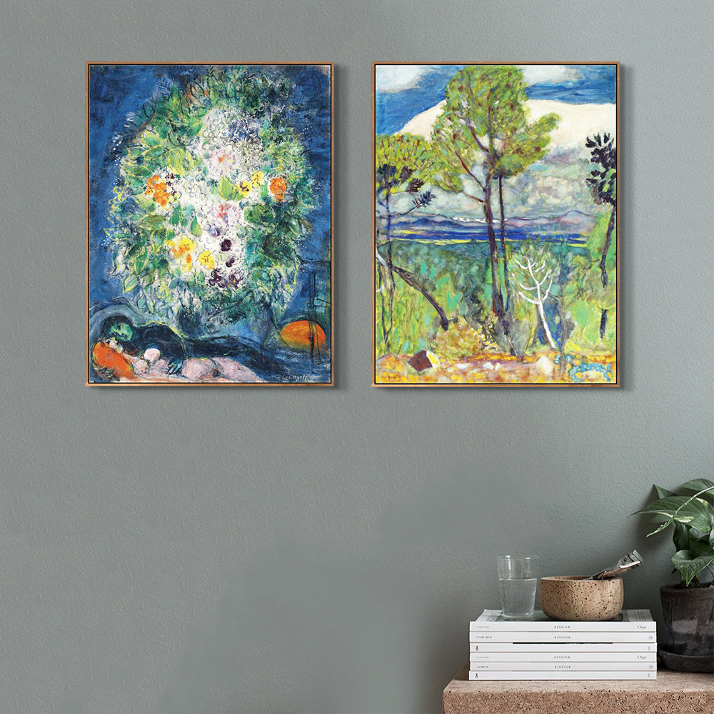 INVIN ART Framed Canvas Giclee Print Art Combo Painting 2 Pieces by Marc Chagall Wall Art Series#28 Living Room Home Office Decorations