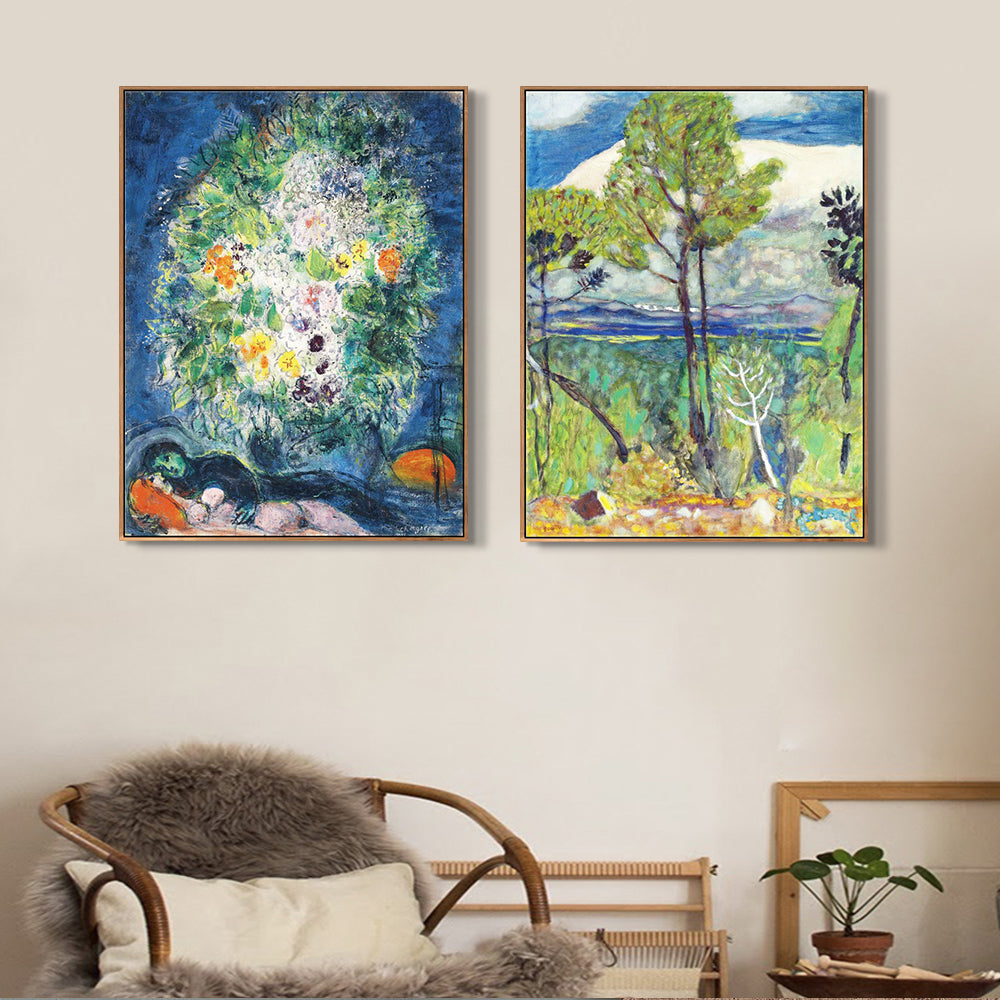 INVIN ART Framed Canvas Giclee Print Art Combo Painting 2 Pieces by Marc Chagall Wall Art Series#28 Living Room Home Office Decorations