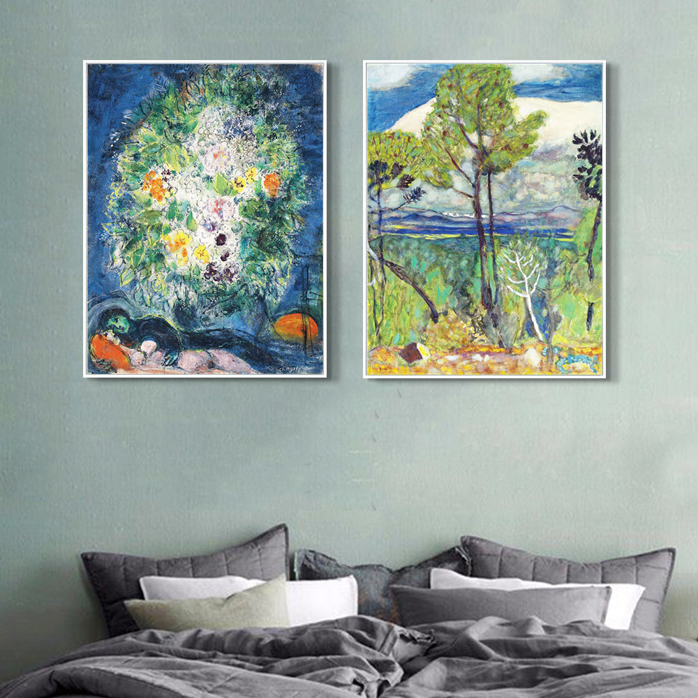 INVIN ART Framed Canvas Giclee Print Art Combo Painting 2 Pieces by Marc Chagall Wall Art Series#28 Living Room Home Office Decorations