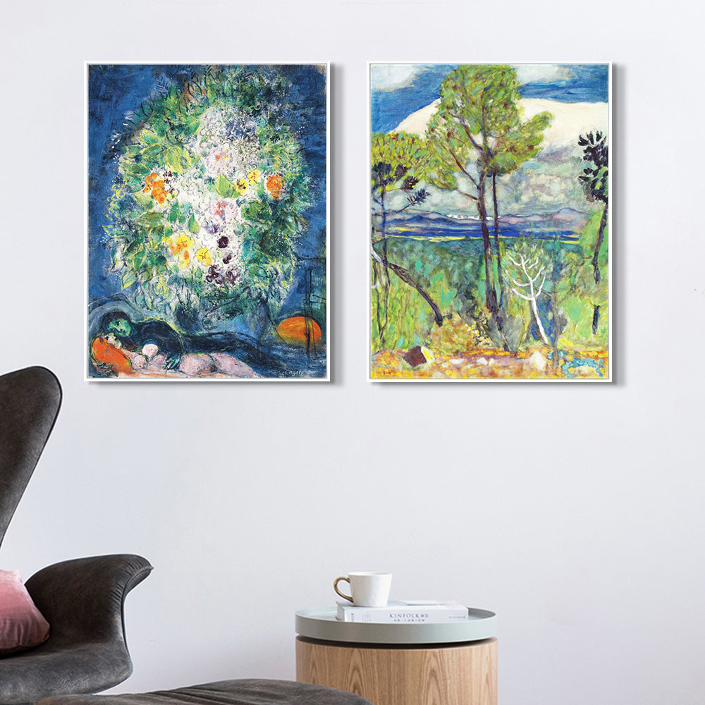 INVIN ART Framed Canvas Giclee Print Art Combo Painting 2 Pieces by Marc Chagall Wall Art Series#28 Living Room Home Office Decorations