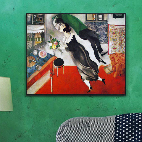 INVIN ART Framed Canvas Giclee Print Art Birthday by Marc Chagall Wall Art Living Room Home Office Decorations
