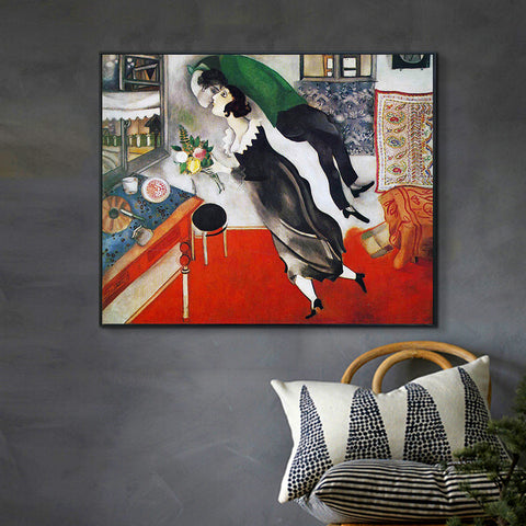 INVIN ART Framed Canvas Giclee Print Art Birthday by Marc Chagall Wall Art Living Room Home Office Decorations