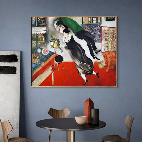 INVIN ART Framed Canvas Giclee Print Art Birthday by Marc Chagall Wall Art Living Room Home Office Decorations