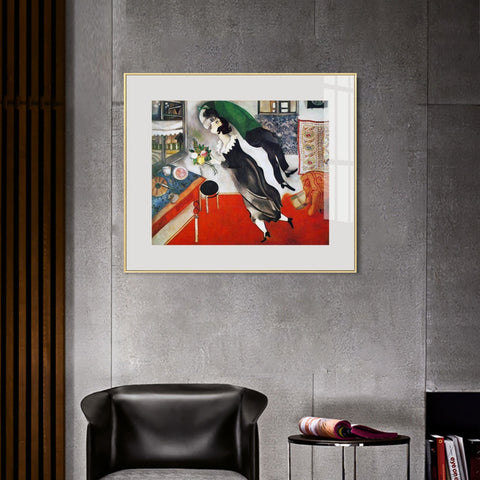 INVIN ART Framed Canvas Giclee Print Art Birthday by Marc Chagall Wall Art Living Room Home Office Decorations