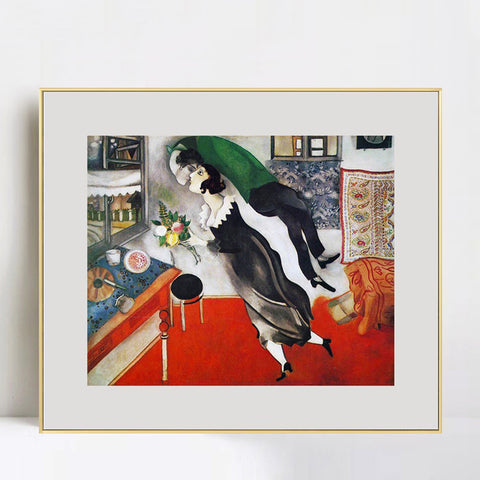 INVIN ART Framed Canvas Giclee Print Art Birthday by Marc Chagall Wall Art Living Room Home Office Decorations