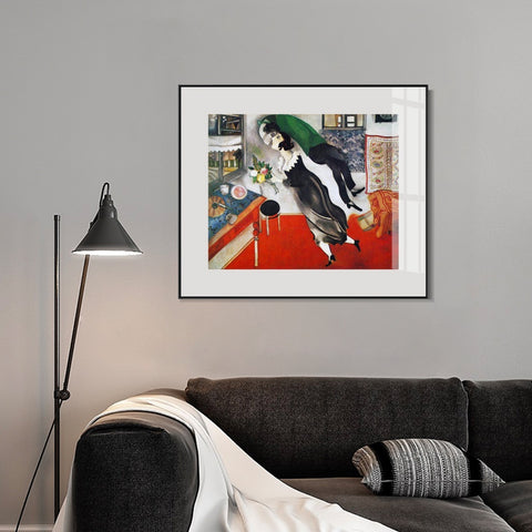 INVIN ART Framed Canvas Giclee Print Art Birthday by Marc Chagall Wall Art Living Room Home Office Decorations
