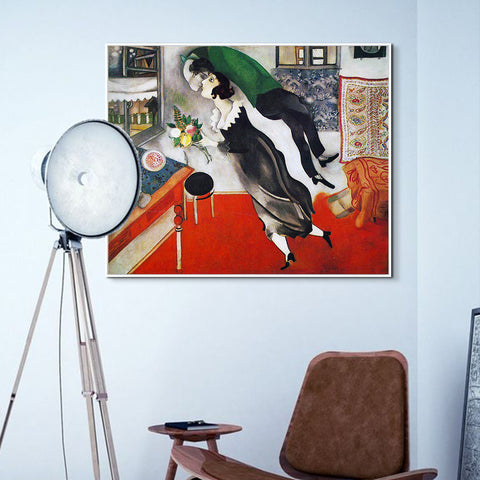 INVIN ART Framed Canvas Giclee Print Art Birthday by Marc Chagall Wall Art Living Room Home Office Decorations