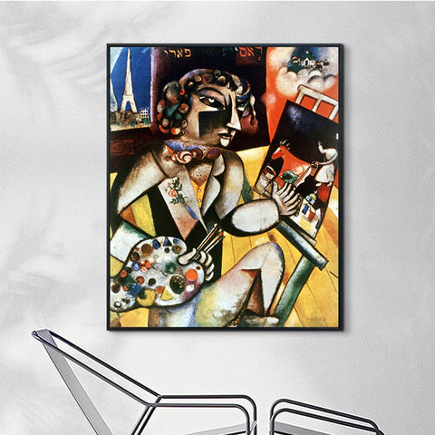 INVIN ART Framed Canvas Giclee Print Art Self-Portrait With Seven Fingers by Marc Chagall Wall Art Living Room Home Office Decorations