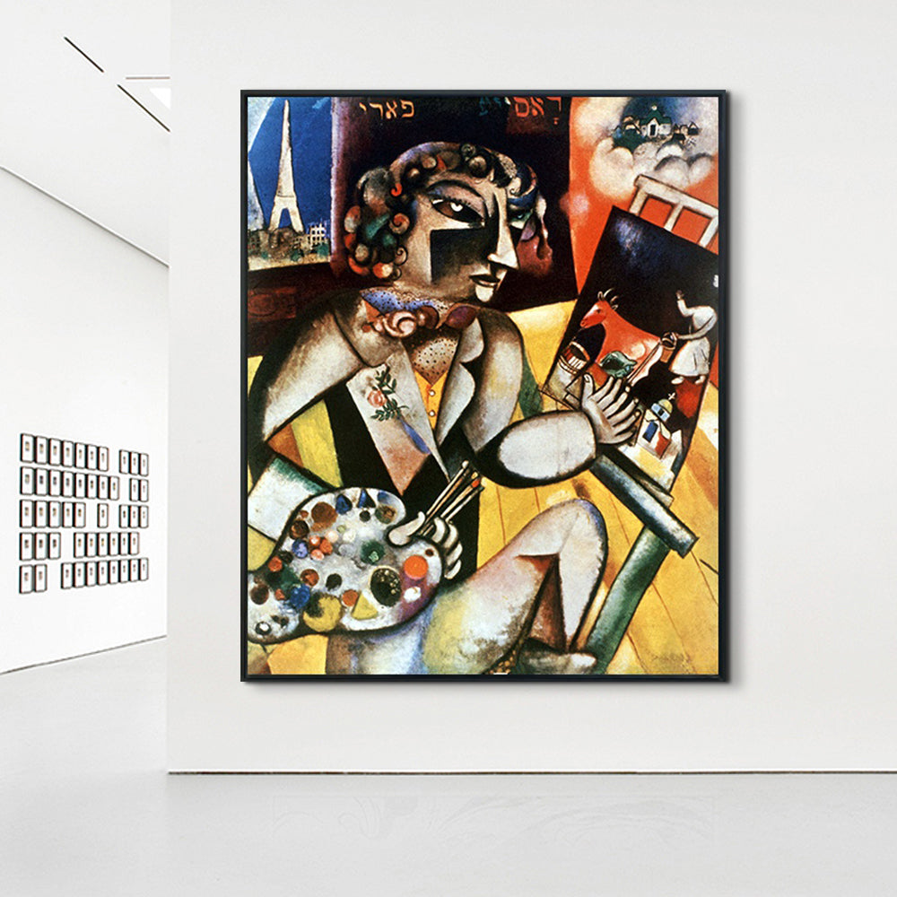 INVIN ART Framed Canvas Giclee Print Art Self-Portrait With Seven Fingers by Marc Chagall Wall Art Living Room Home Office Decorations