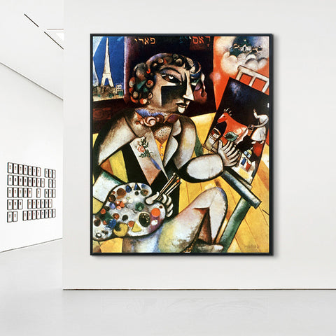 INVIN ART Framed Canvas Giclee Print Art Self-Portrait With Seven Fingers by Marc Chagall Wall Art Living Room Home Office Decorations
