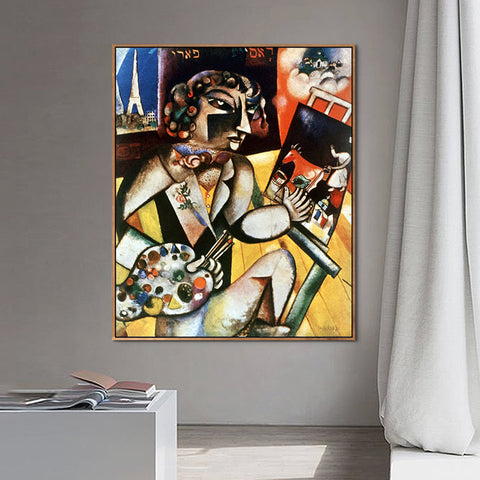 INVIN ART Framed Canvas Giclee Print Art Self-Portrait With Seven Fingers by Marc Chagall Wall Art Living Room Home Office Decorations