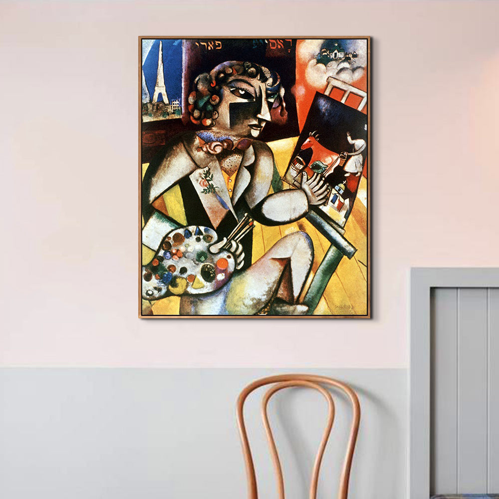INVIN ART Framed Canvas Giclee Print Art Self-Portrait With Seven Fingers by Marc Chagall Wall Art Living Room Home Office Decorations