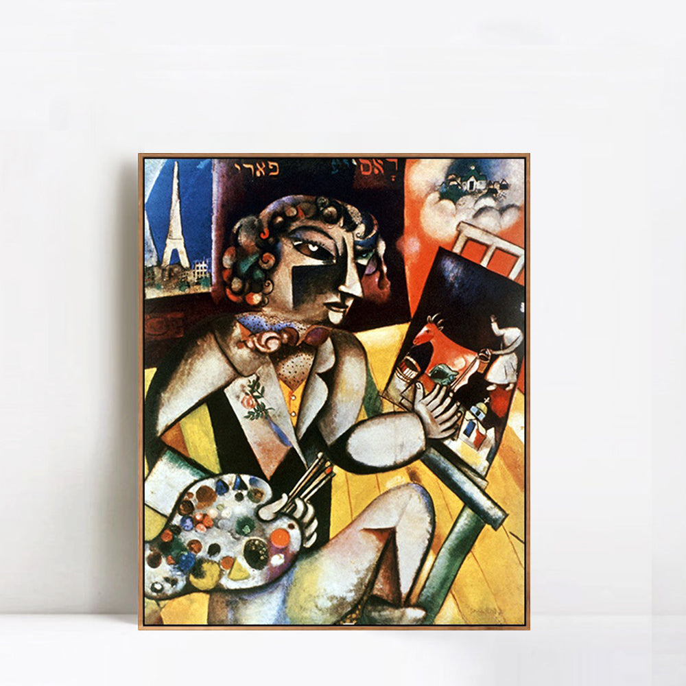 INVIN ART Framed Canvas Giclee Print Art Self-Portrait With Seven Fingers by Marc Chagall Wall Art Living Room Home Office Decorations