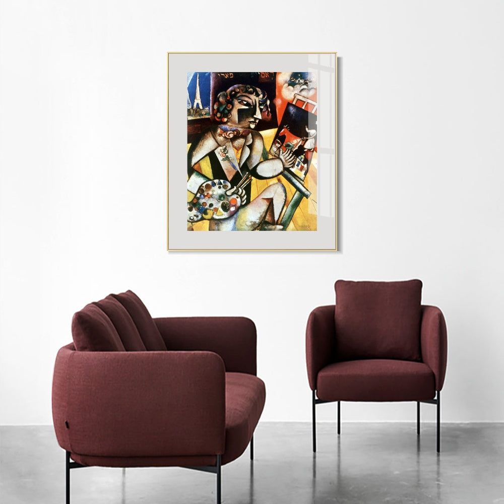 INVIN ART Framed Canvas Giclee Print Art Self-Portrait With Seven Fingers by Marc Chagall Wall Art Living Room Home Office Decorations
