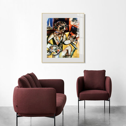 INVIN ART Framed Canvas Giclee Print Art Self-Portrait With Seven Fingers by Marc Chagall Wall Art Living Room Home Office Decorations