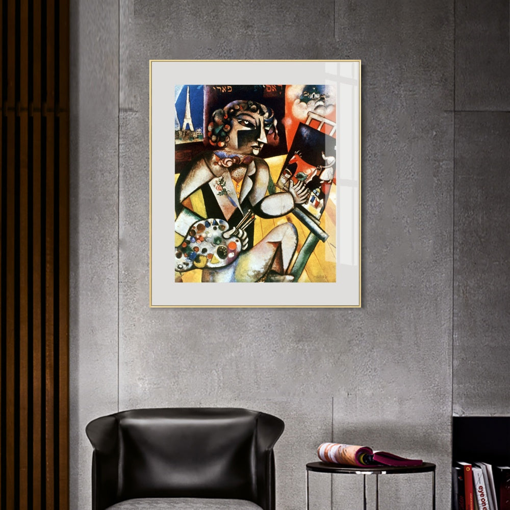 INVIN ART Framed Canvas Giclee Print Art Self-Portrait With Seven Fingers by Marc Chagall Wall Art Living Room Home Office Decorations