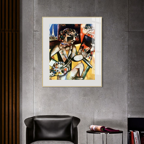 INVIN ART Framed Canvas Giclee Print Art Self-Portrait With Seven Fingers by Marc Chagall Wall Art Living Room Home Office Decorations