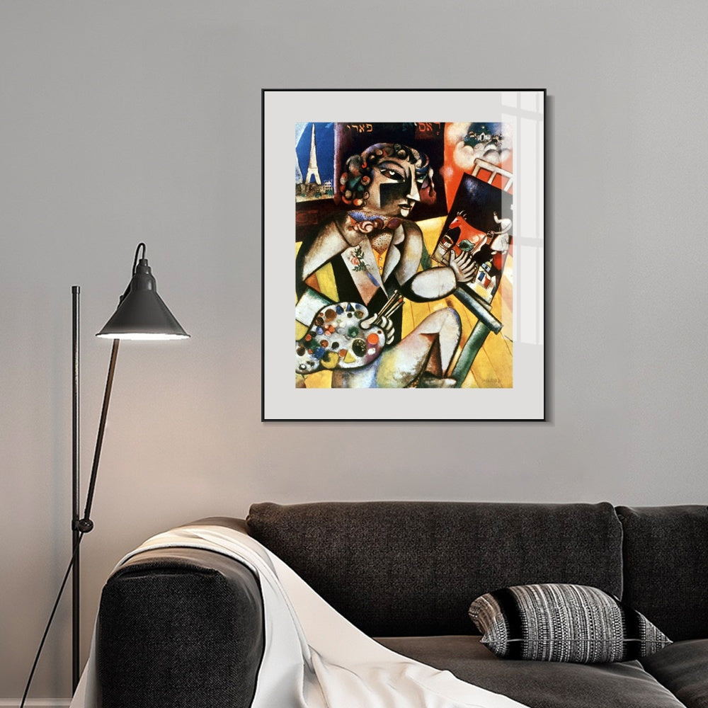 INVIN ART Framed Canvas Giclee Print Art Self-Portrait With Seven Fingers by Marc Chagall Wall Art Living Room Home Office Decorations