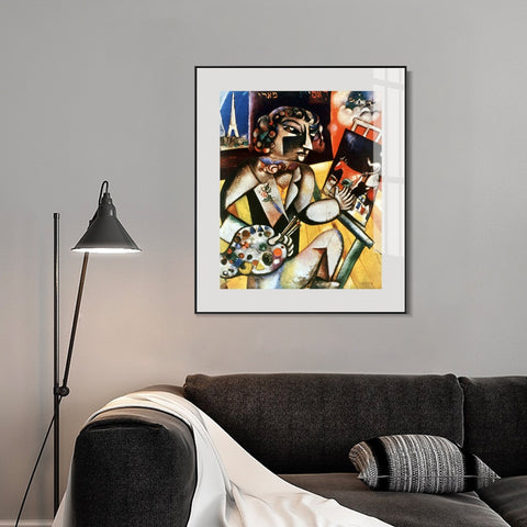 INVIN ART Framed Canvas Giclee Print Art Self-Portrait With Seven Fingers by Marc Chagall Wall Art Living Room Home Office Decorations