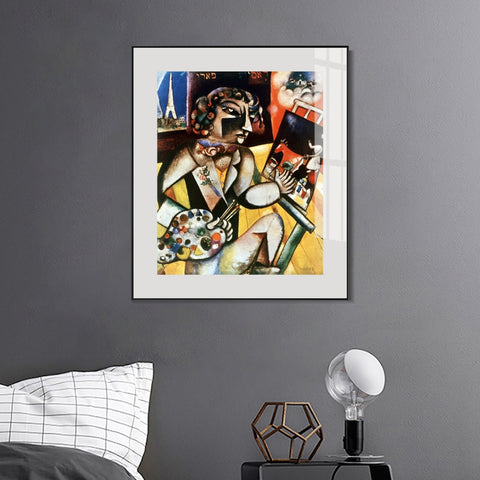 INVIN ART Framed Canvas Giclee Print Art Self-Portrait With Seven Fingers by Marc Chagall Wall Art Living Room Home Office Decorations