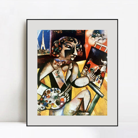 INVIN ART Framed Canvas Giclee Print Art Self-Portrait With Seven Fingers by Marc Chagall Wall Art Living Room Home Office Decorations