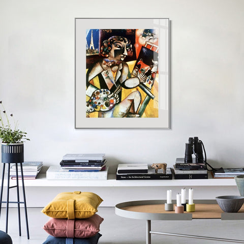 INVIN ART Framed Canvas Giclee Print Art Self-Portrait With Seven Fingers by Marc Chagall Wall Art Living Room Home Office Decorations