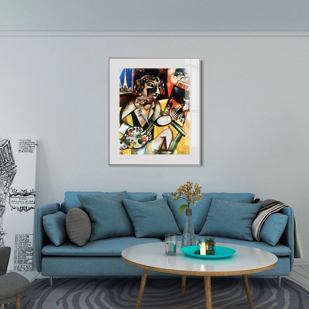 INVIN ART Framed Canvas Giclee Print Art Self-Portrait With Seven Fingers by Marc Chagall Wall Art Living Room Home Office Decorations