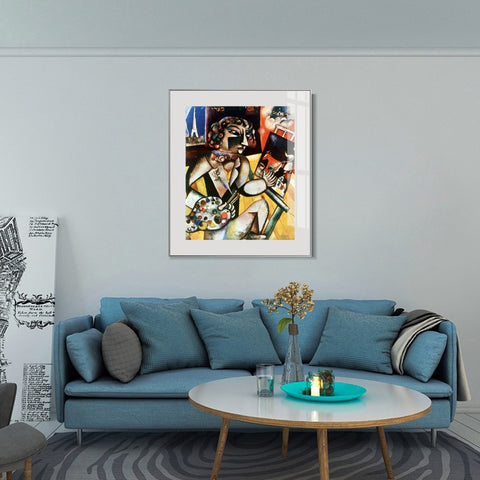 INVIN ART Framed Canvas Giclee Print Art Self-Portrait With Seven Fingers by Marc Chagall Wall Art Living Room Home Office Decorations