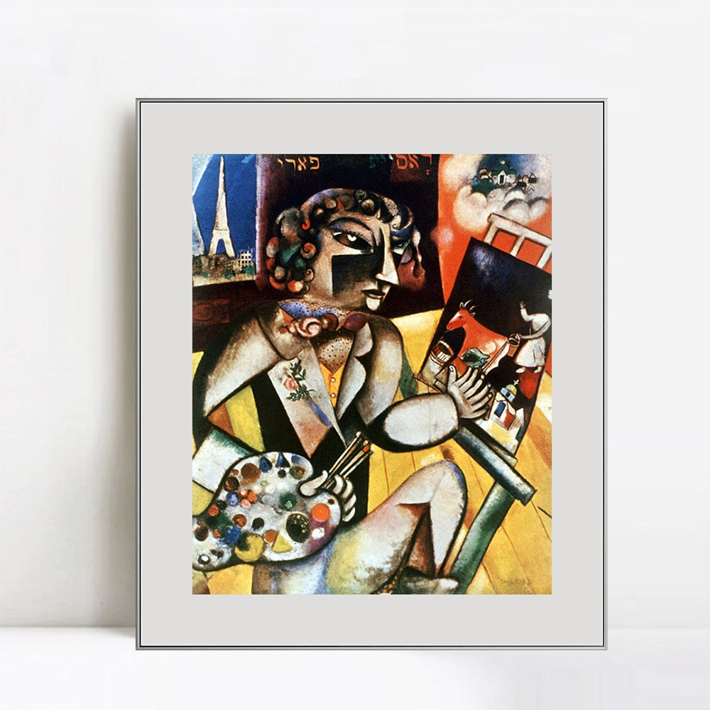 INVIN ART Framed Canvas Giclee Print Art Self-Portrait With Seven Fingers by Marc Chagall Wall Art Living Room Home Office Decorations
