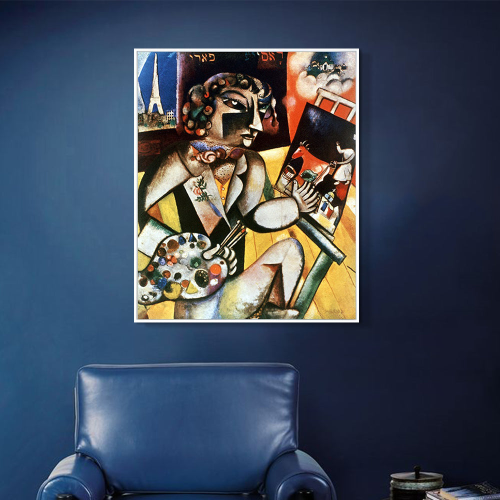 INVIN ART Framed Canvas Giclee Print Art Self-Portrait With Seven Fingers by Marc Chagall Wall Art Living Room Home Office Decorations
