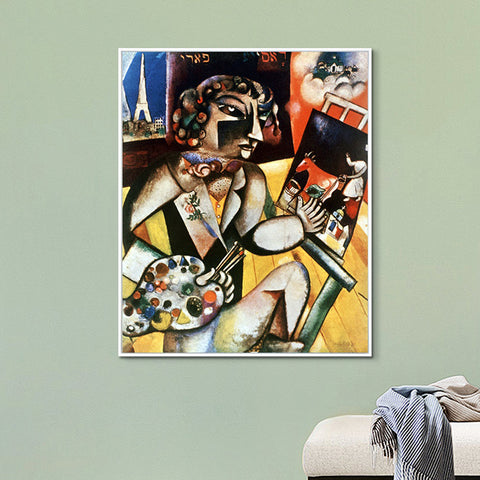 INVIN ART Framed Canvas Giclee Print Art Self-Portrait With Seven Fingers by Marc Chagall Wall Art Living Room Home Office Decorations