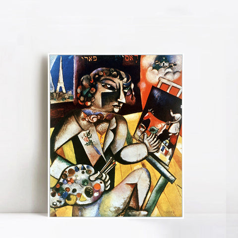 INVIN ART Framed Canvas Giclee Print Art Self-Portrait With Seven Fingers by Marc Chagall Wall Art Living Room Home Office Decorations