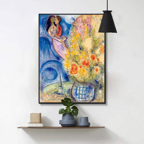 INVIN ART Framed Canvas Giclee Print Art Flower 3 by Marc Chagall Wall Art Living Room Home Office Decorations