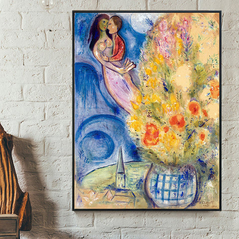 INVIN ART Framed Canvas Giclee Print Art Flower 3 by Marc Chagall Wall Art Living Room Home Office Decorations