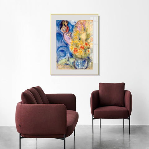 INVIN ART Framed Canvas Giclee Print Art Flower 3 by Marc Chagall Wall Art Living Room Home Office Decorations