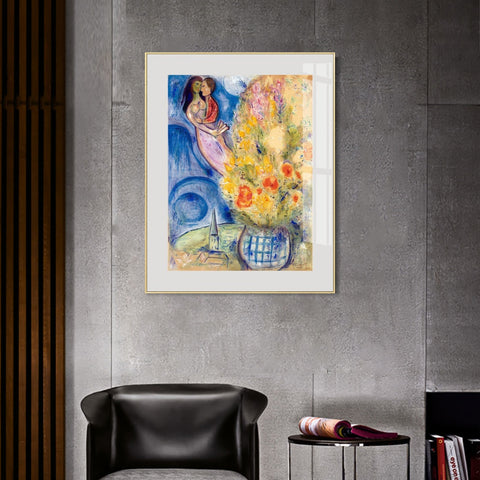 INVIN ART Framed Canvas Giclee Print Art Flower 3 by Marc Chagall Wall Art Living Room Home Office Decorations