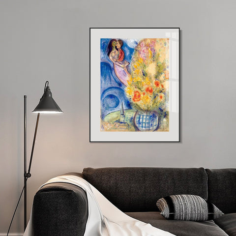 INVIN ART Framed Canvas Giclee Print Art Flower 3 by Marc Chagall Wall Art Living Room Home Office Decorations