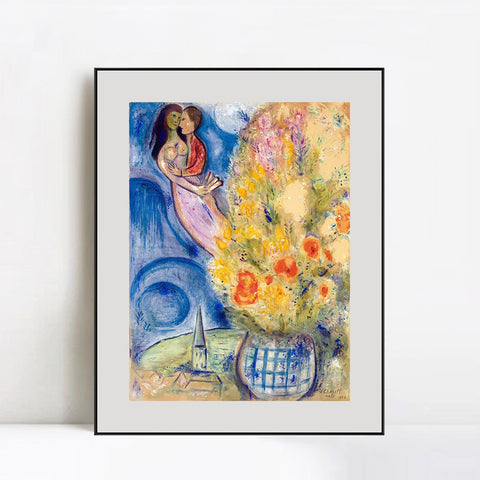 INVIN ART Framed Canvas Giclee Print Art Flower 3 by Marc Chagall Wall Art Living Room Home Office Decorations