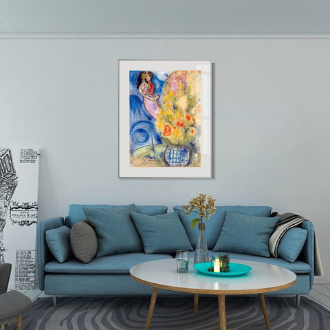 INVIN ART Framed Canvas Giclee Print Art Flower 3 by Marc Chagall Wall Art Living Room Home Office Decorations