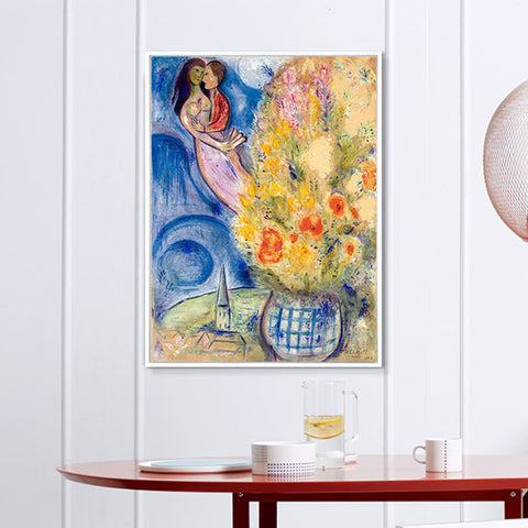 INVIN ART Framed Canvas Giclee Print Art Flower 3 by Marc Chagall Wall Art Living Room Home Office Decorations