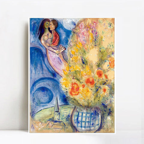 INVIN ART Framed Canvas Giclee Print Art Flower 3 by Marc Chagall Wall Art Living Room Home Office Decorations