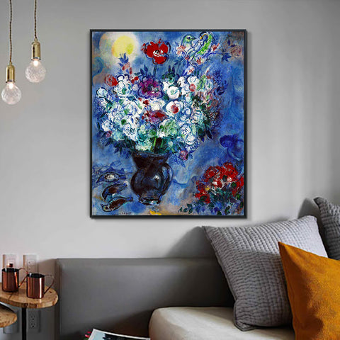 INVIN ART Framed Canvas Giclee Print Art Les Anémones by Marc Chagall Wall Art Living Room Home Office Decorations