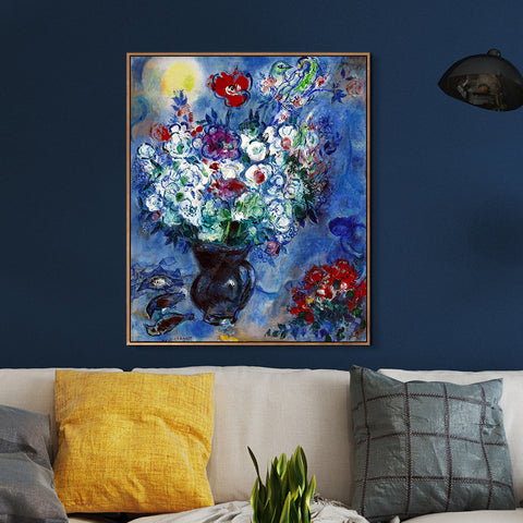 INVIN ART Framed Canvas Giclee Print Art Les Anémones by Marc Chagall Wall Art Living Room Home Office Decorations